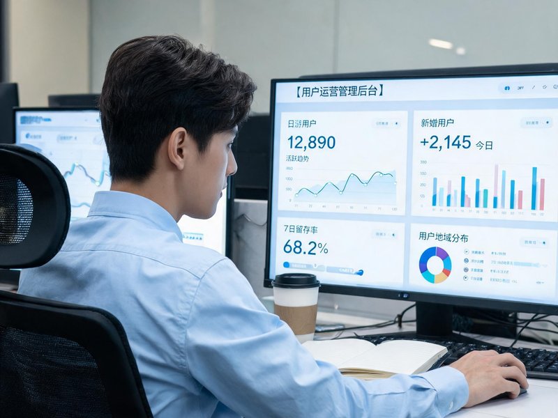 一位男性在运营后台分析用户数据